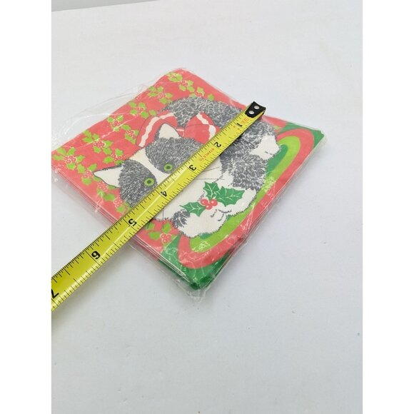 Vth 1981 Cost Plus inc 10 Napkins paper Square Red Cat Holly Christmas READ - Picture 14 of 16